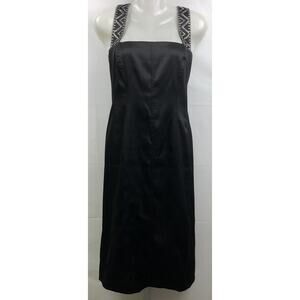 Evan Picone Evening Dress Women 12 Black Embroidered Straps Formal Fully Lined